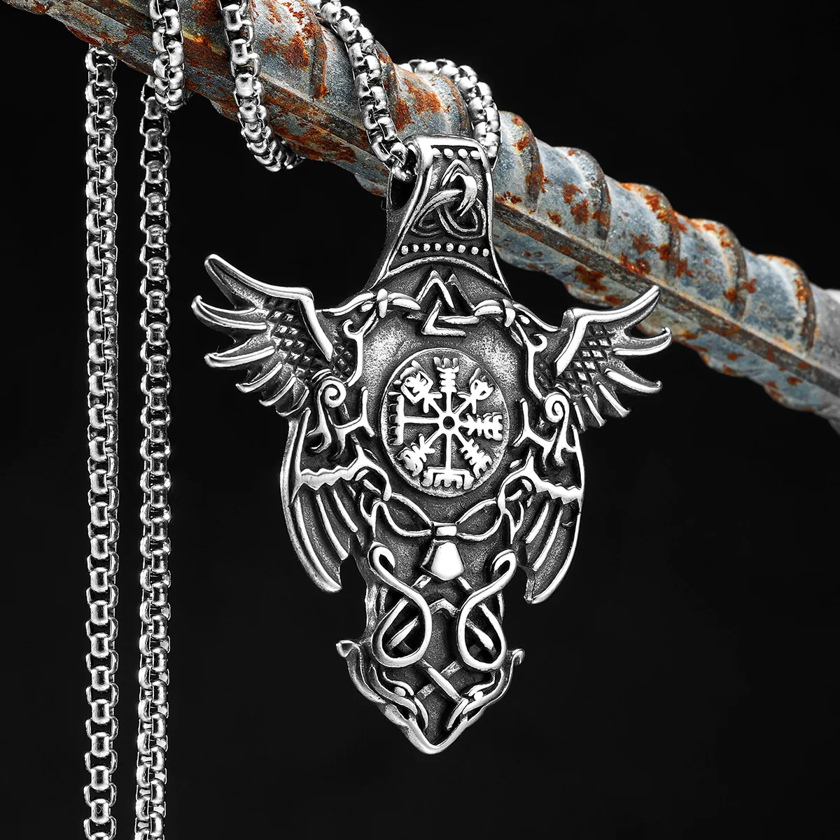 

Viking Crow Men Necklace With Pendant Stainless Steel Retro Totem Jewelry For Male Women Punk HipHop Accessories Gifts Wholesale