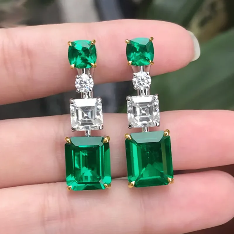 Luxury Bridal Earrings 925 Sterling Silver Emerald Cut Square Zircon Earrings for Women Girls Party Fashion Statement Jewelry