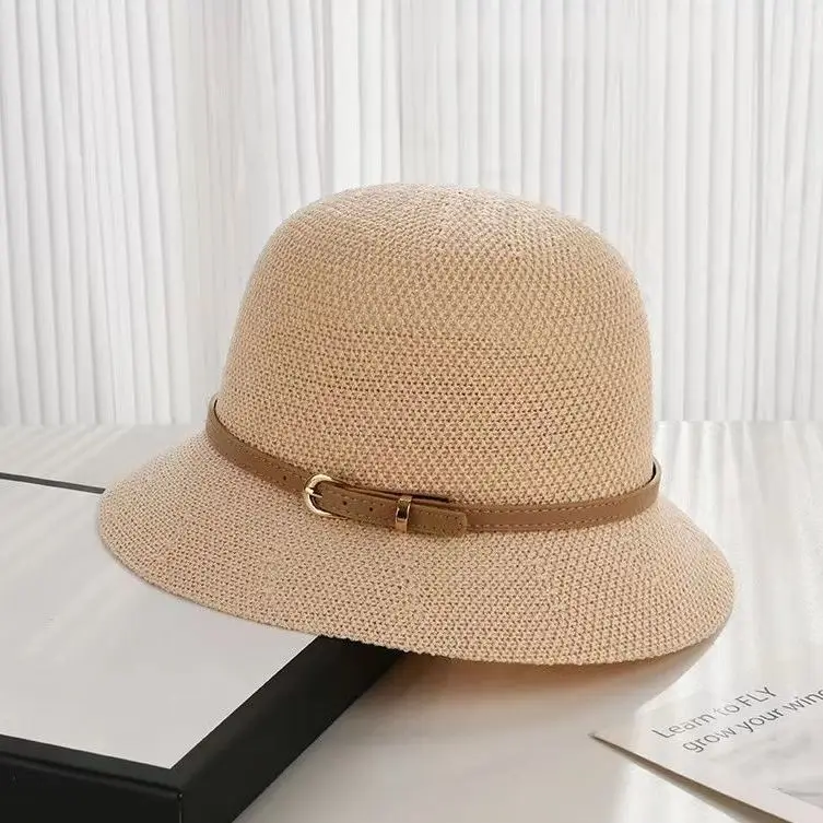 New Women\'s Sun Hat Simple Linen Breathable Refreshing Hat Summer Travel Sunscreen Sun Ribbon Decoration Foldable Straw Hat Gift