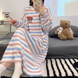 Plus Size 5XL 150kg Autumn Long Sleeve Night Dress Women Sleepwear Lingerie Striped Nightgowns Women Pajama Night Wear