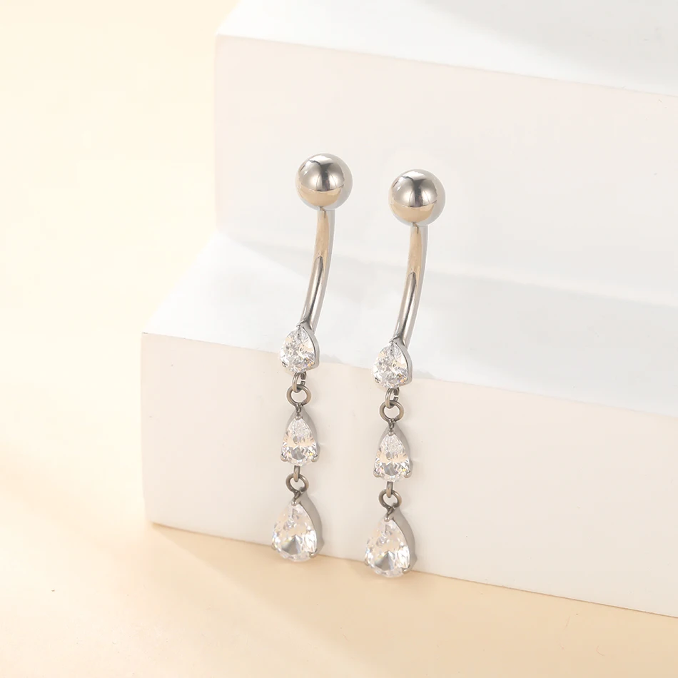 1/5PCS Titanium 14G Dangle CZ Gems Belly Button Ring Zirconia Waterdrop Pendant Navel Nail Piercing Ombligo Jewelry for Women