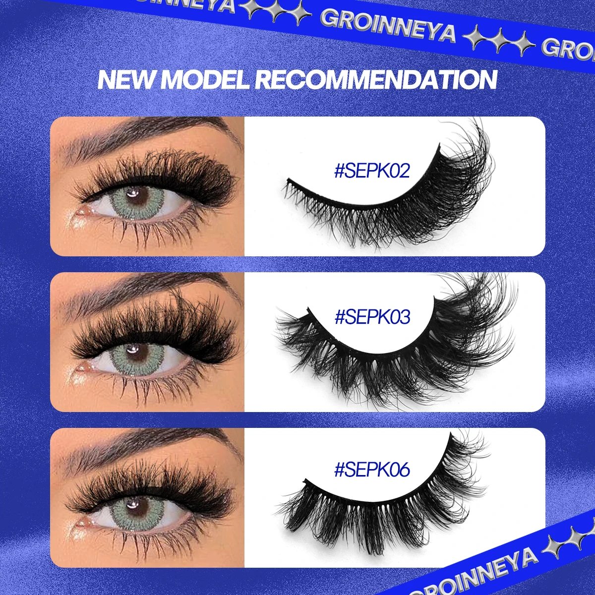 GROINNEYA 5/7 pairs 3D Mink Lashes Faux Mink Fluffy Lash Winged End Eye Elongated Fake Lashes Soft Eyelashes Makeup