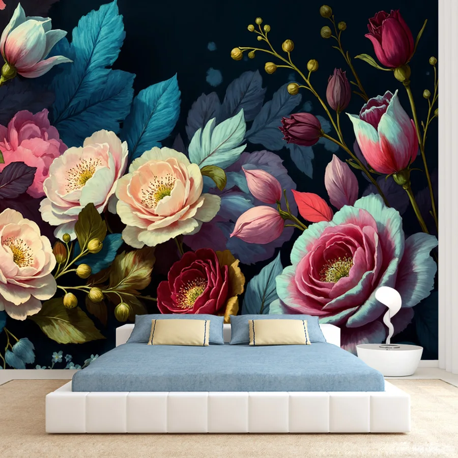 21+ Waterproof Peel n Stick Wallpaper for Living Room Wall Art Papers Home Decor Panel Bouquet Botanical Flower Rose Mural Print