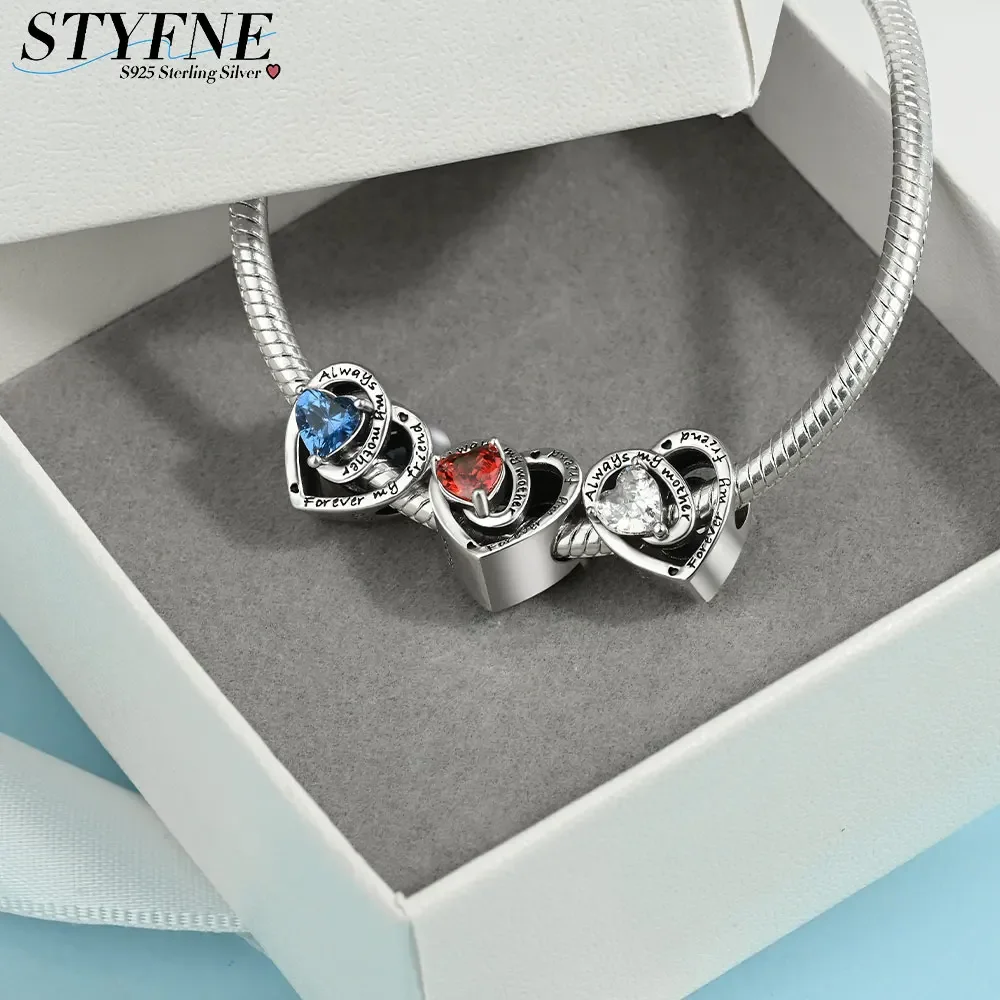 925 Sterling Silver Lucky Zodiac Birthstone Colored Zircon Pendant Beaded Fit Pandora Original Bracelet Women DIY Original Gift