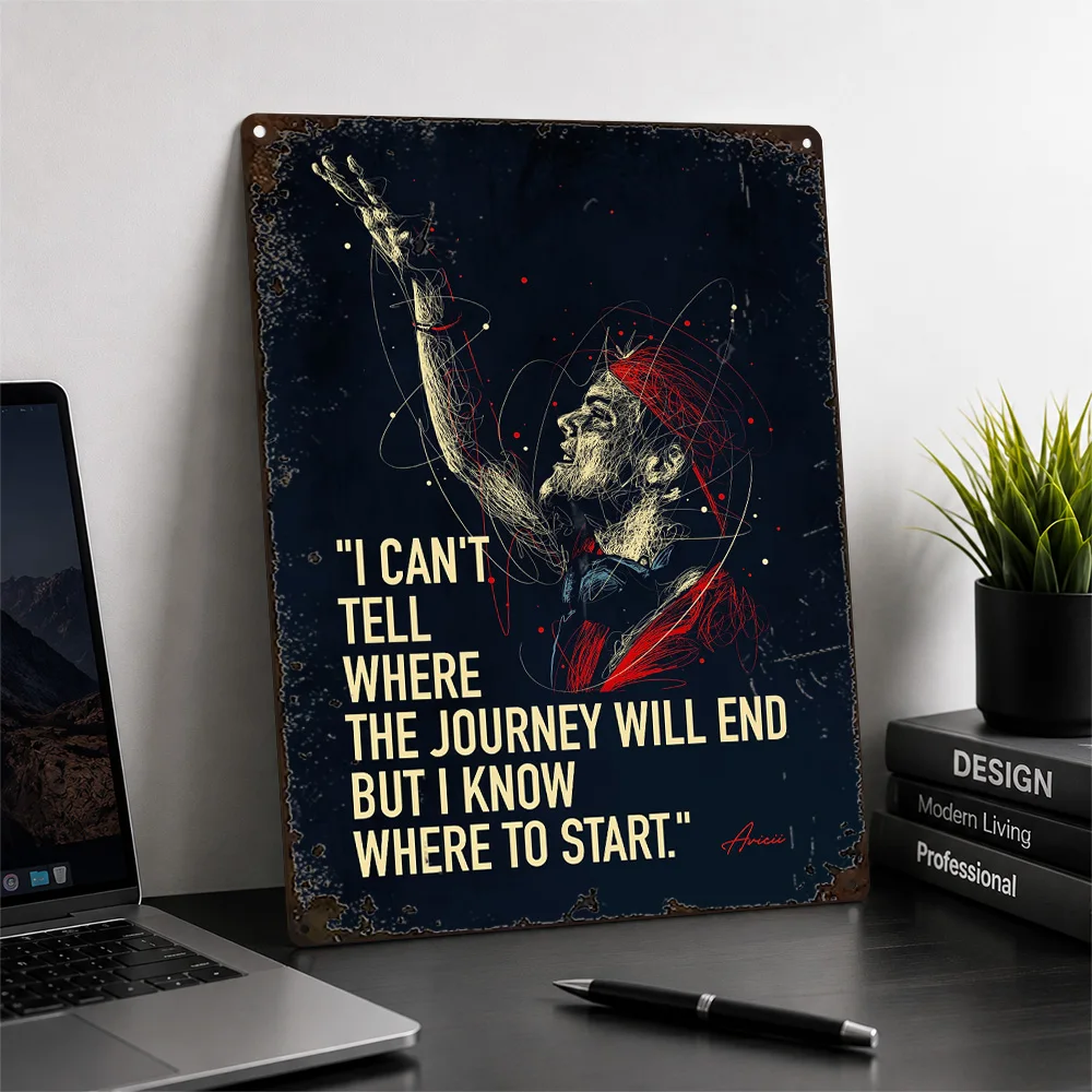 Singer With Journey Quote Textured Metal Poster Scribble Wall Art For Listening Room Customized Aluminum Sign Music Lover Gift
