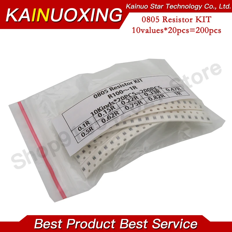 200PCS 1% 0805 SMD resistors assorted kit set ,10 valueX20pcs=200pcs 1R00 R820 R750 R620 R500 R470 R330 R220 R150 R100