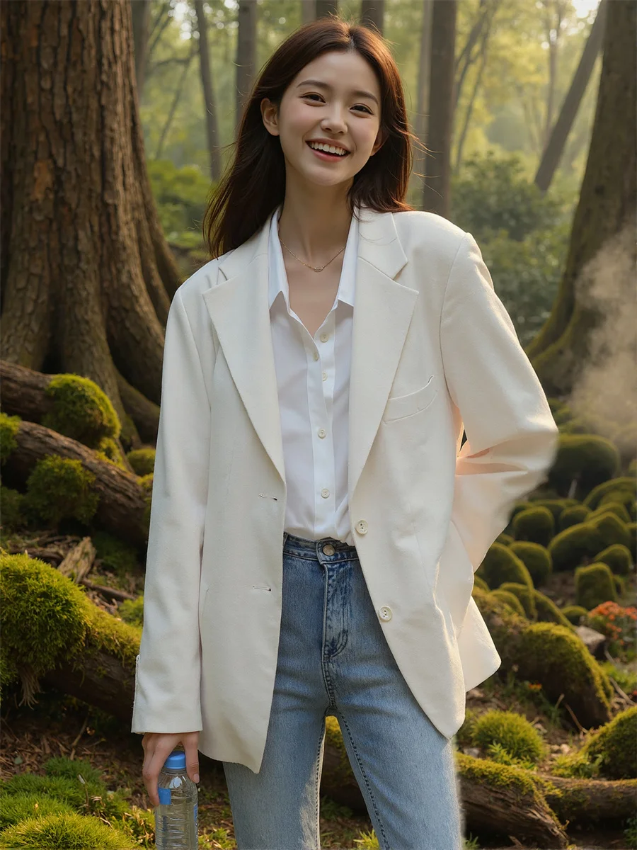 السترة النسائية معاطف أسود أبيض أنواع الجيب مجموعة Cinching الموسم Preppy Bf الزي الياباني المشمش الصيني الأدبي