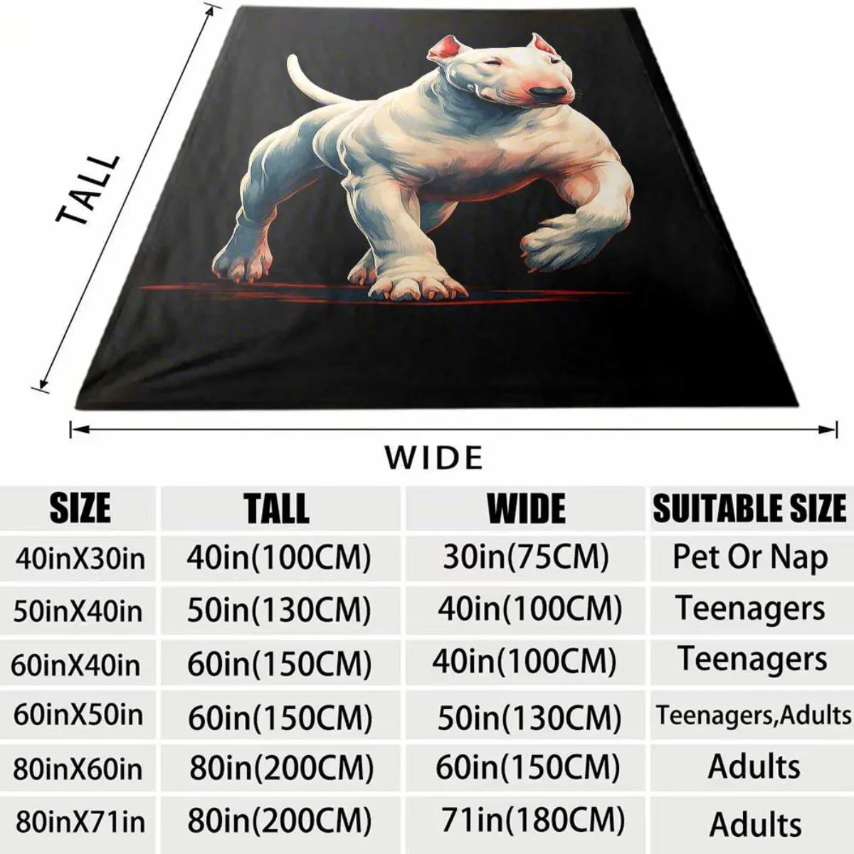 Strong Bull Terrier Pet Portrait Watercolor Animal Print Pattern Flannel Blanket Indoor Outdoor Soft Timeless Warm Home Holiday
