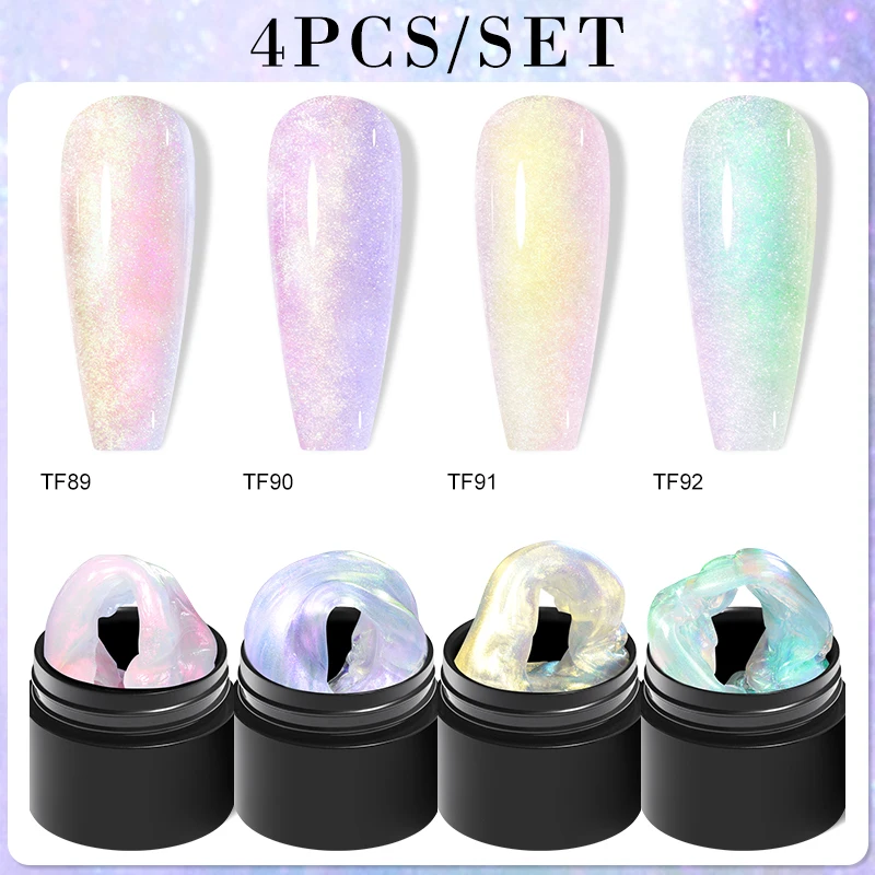 MEET ACROSS 4 Teile/satz Aurora Non Stick Hand Verlängerung Gel Nagellack Traum Farbe Verlängerung Strass Harte Gel Nail art Lack