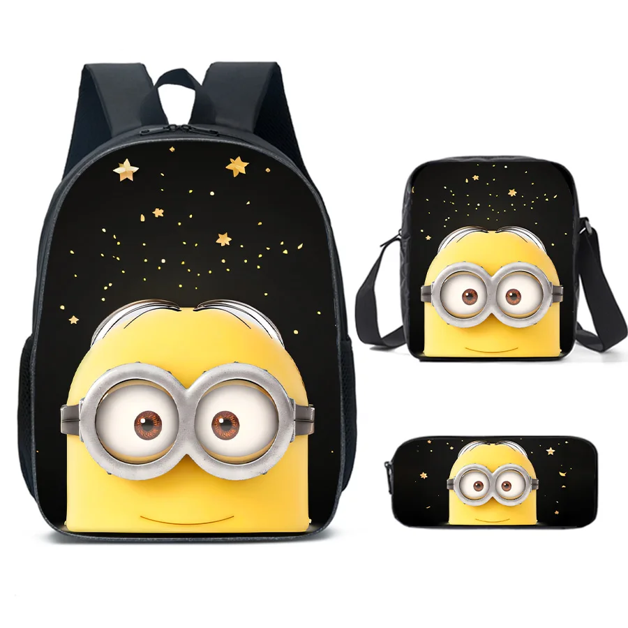 3Pcs Minions Backpack Bags for Students Pencil Case Minions Anime Portable Messenger Bag Girls Boys Backpack Bags Gifts 2024 New