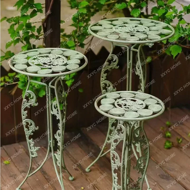 

American Countryside Flower Stool Iron Do Old Plant Stand Homestay Landing Shelf Decoration Outdoor Courtyard Bases For Pots