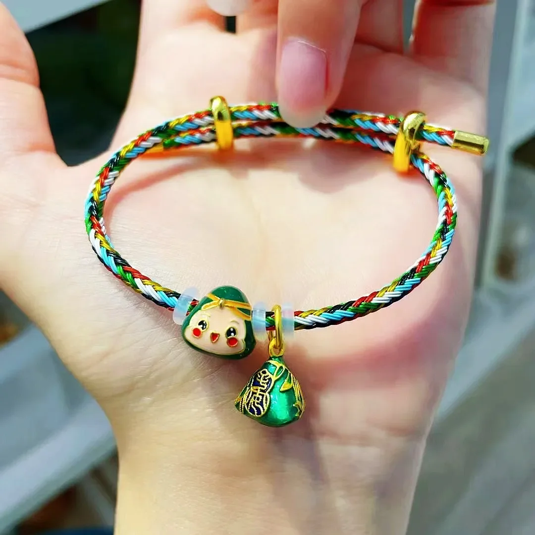 Dragon Boat Festival Colorful Rope Bracelet Zongzi Festival Hand Rope Sand Gold Drop Oil Enamel Color Woven Children HandString