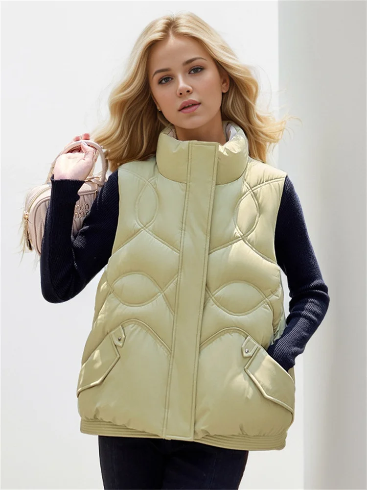 

2024 Winter New Women Jacket Puffer Cotton Vest Jacket Short Stylish And Loose Thicken For Warmth Solid Color Sleeveless Jacket