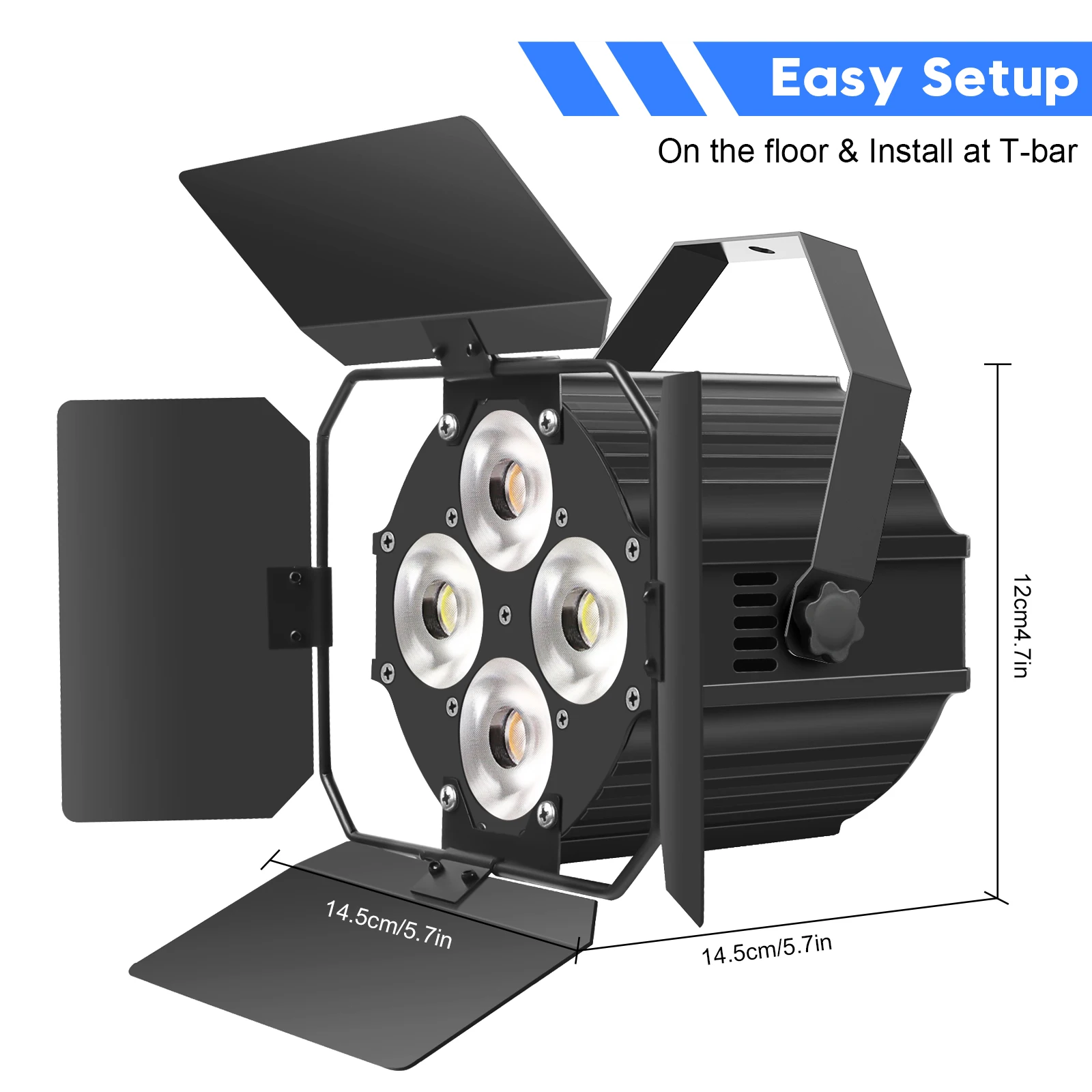 U'King 4PCS 120W COB LED Par Light DMX512 Stage Light with Barndoors Cold/Warm White Spot DJ Light for Party Church Wedding