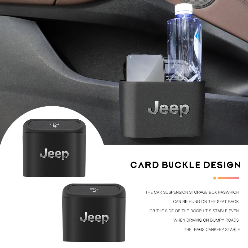 

Hanging Car Trash Can Portable Storage Box Accessories For Jeep Wrangler Rubicon Renegade Compass Grand Cherokee Patriot Liberty