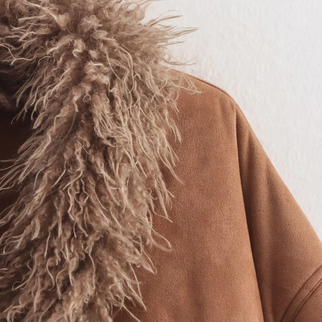 Faionable الفراء الاصطناعي طوق الربط القطن Jaet المرأة الخريف جديد Sle JNLEAOG طويل Sve زر إغلاق معطف #4