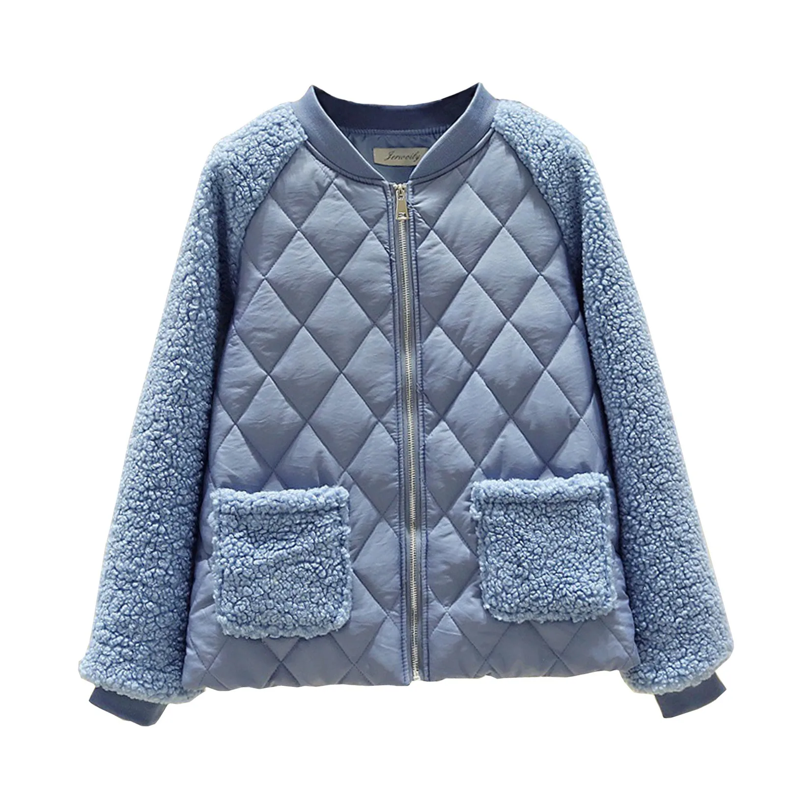 Feminino cor sólida manga comprida xadrez engrossado jaqueta de beisebol outono inverno casaco de algodão quente elegante retalhos bombardeiro jaquetas