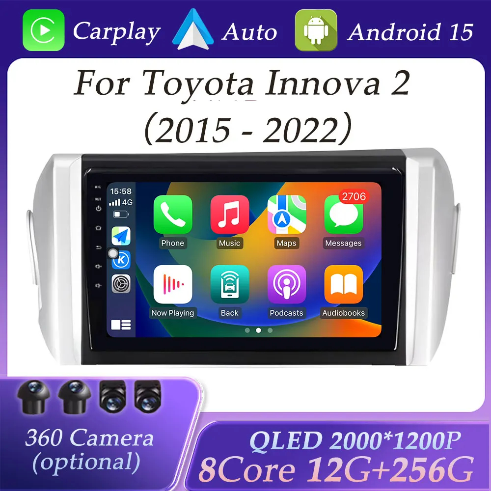 

GPS Navigation for Toyota Innova 2 2015 - 2022 CarPlay Car Radio Video Audio Multimedia Player DSP Stereo DSP Stereo QLED Screen