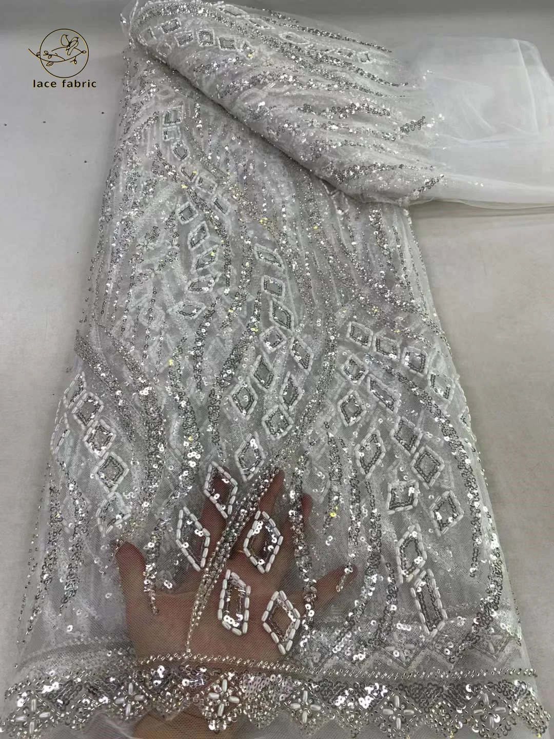 

White African Lace Fabric 2024 Sequins Beaded Embroidery Groom Nigerian Bridal High Quality French Tulle Lace Fabric For Sewing