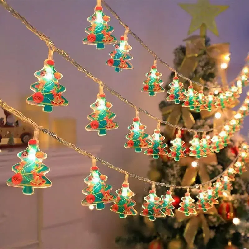 10LED/20LED Christmas Tree Santa Claus Snowmen Warm White String Lights Battery-Operated Indoor Decorations for Xmas Holiday