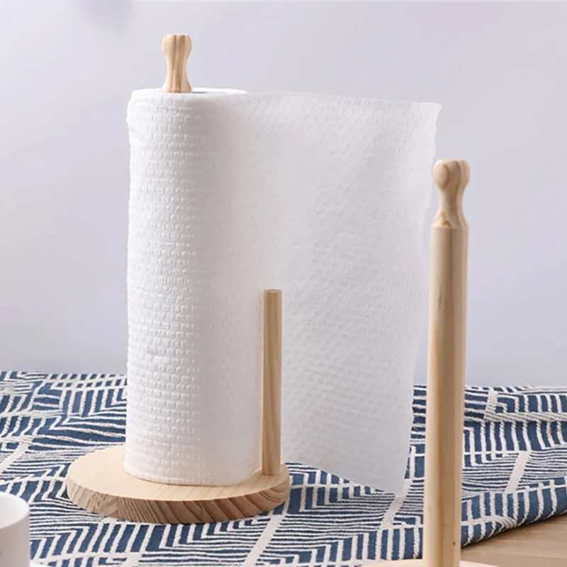 1Pc Paper Towel Holder Wooden Kitchen Bathroom Restaurant Durable Anti-Skid Tissue Vertical Stand Rack Hook Storage Accessories