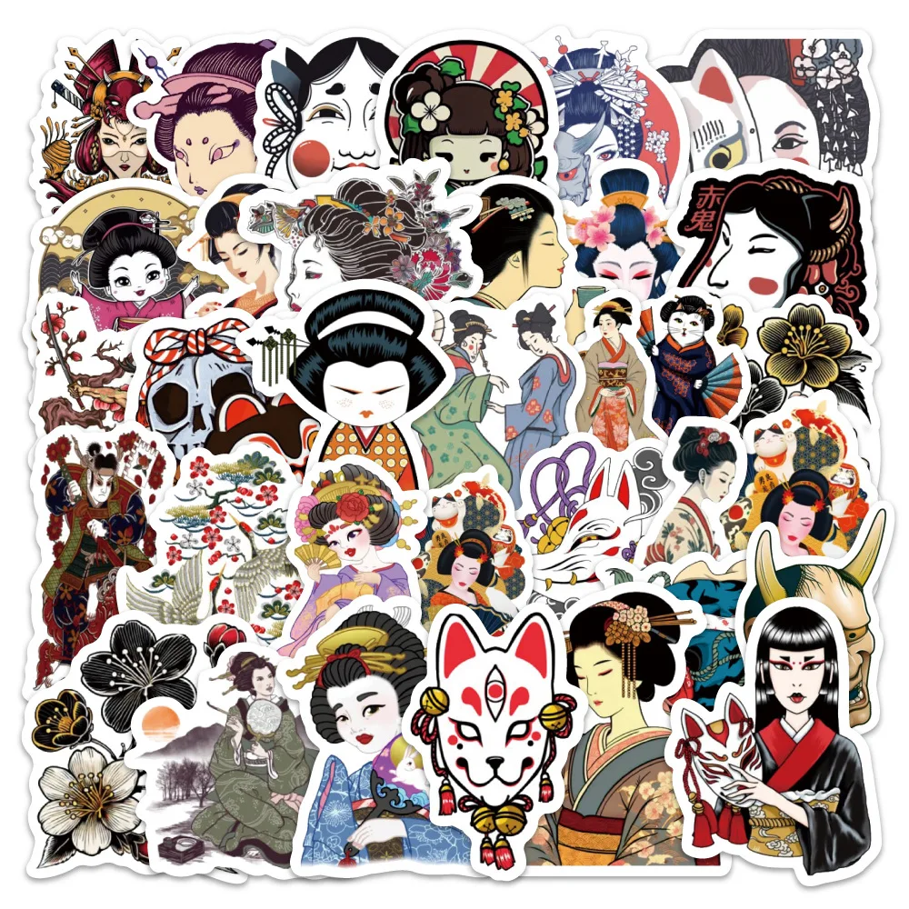 

10/50PCS Japanese Traditional Culture Stickers Doodle Creative Cool Decorative Glasses Box Refrigerator Wardrobe Stickers Decals