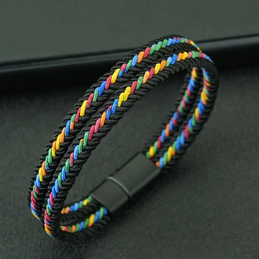 Handgemachte Gewebt Ethnischen Stil Armband Männer Bilayer Magnetische Schnalle Langlebige String Armband Armreifen Business Charme Hombre Schmuck