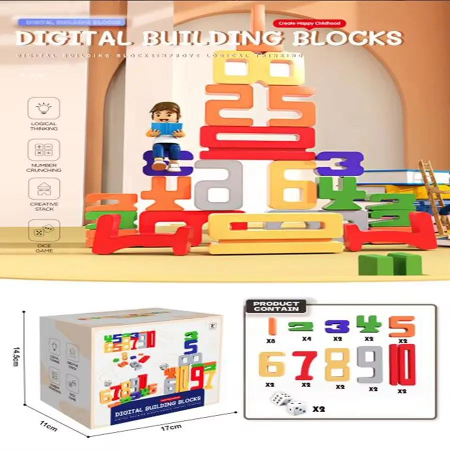 Number Building Blocks Wooden Math Digital Toys Baby Balance Block Toy Montessori Educational Natural Wood Math Toys for Kids