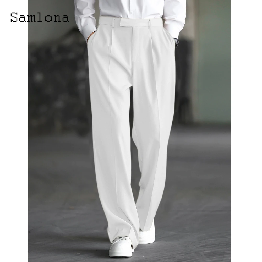 

Мужские винтажные прямые костюмные брюки больших размеров, однотонные белые брюки цвета хаки до щиколотки, мужские модные классические базовые костюмы Naple, новые брюки