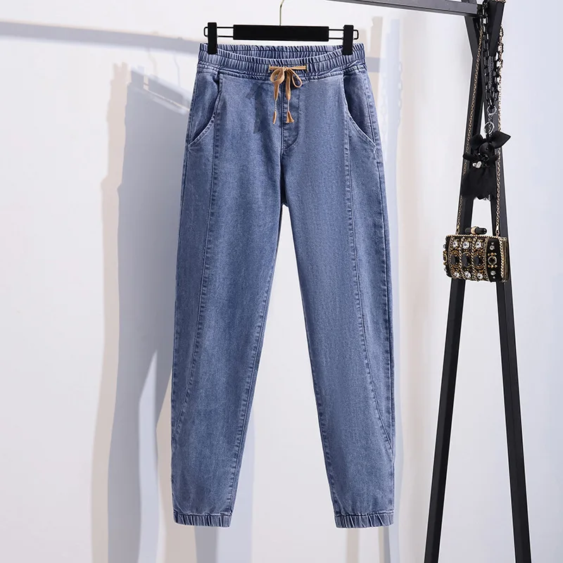 

Big Size Women Clothing 6xl 7xl High Waist Women Casual Loose Pencil Pants Oversized Women 100/150kg Denim Trousers