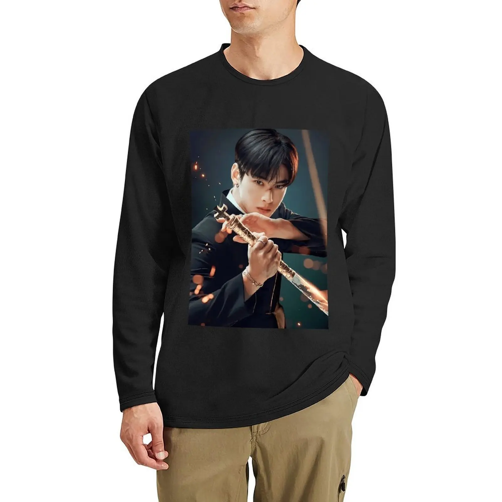 

cha eun woo Long T-Shirt heavyweight t shirts black t animal print shirt for boys oversized mens funny