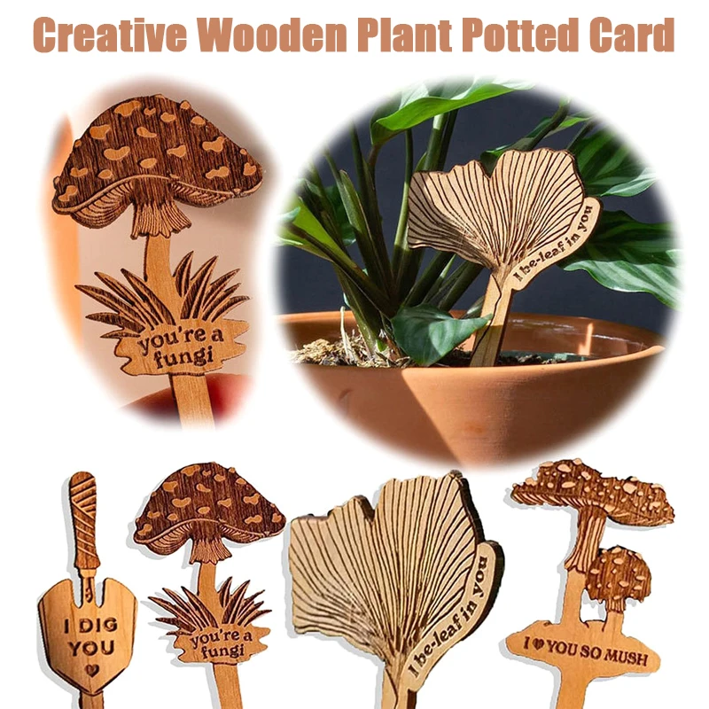 New Creative Plant Potted Card Personalized Sign Cactus Mushroom Flower Pot Decoration Wooden Crafts