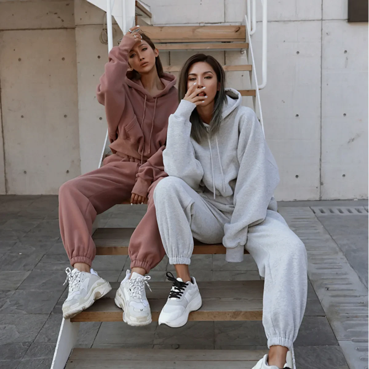 Winter Two Piece Sets Women Tracksuit Oversized Suit 2024 Autumn Trouser Suits Female Sweatshirt Solid Sports Hoodie Sportswear