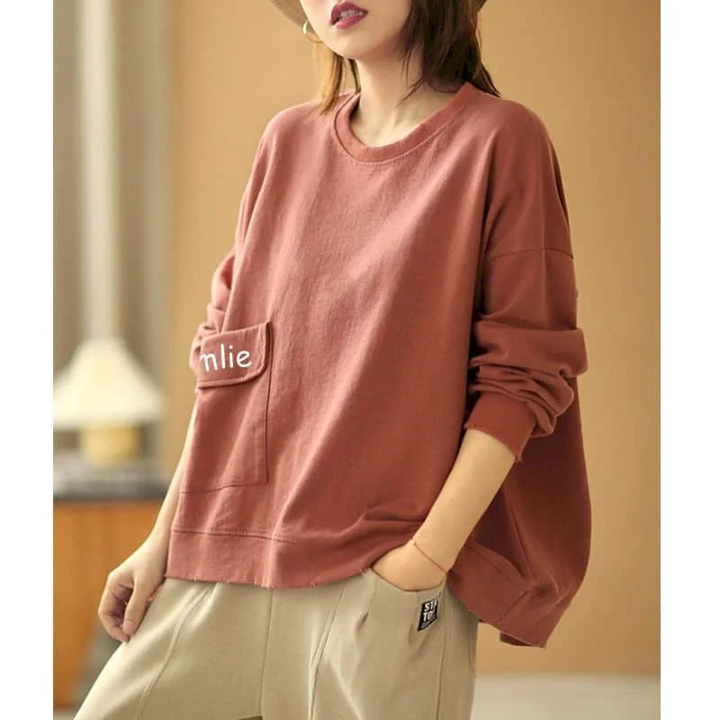Printed Pullovers for Women Harajuku Retro Oversized T-shirts Casual Korean Style Long Sleeve O-neck Streetwear Women Clothes