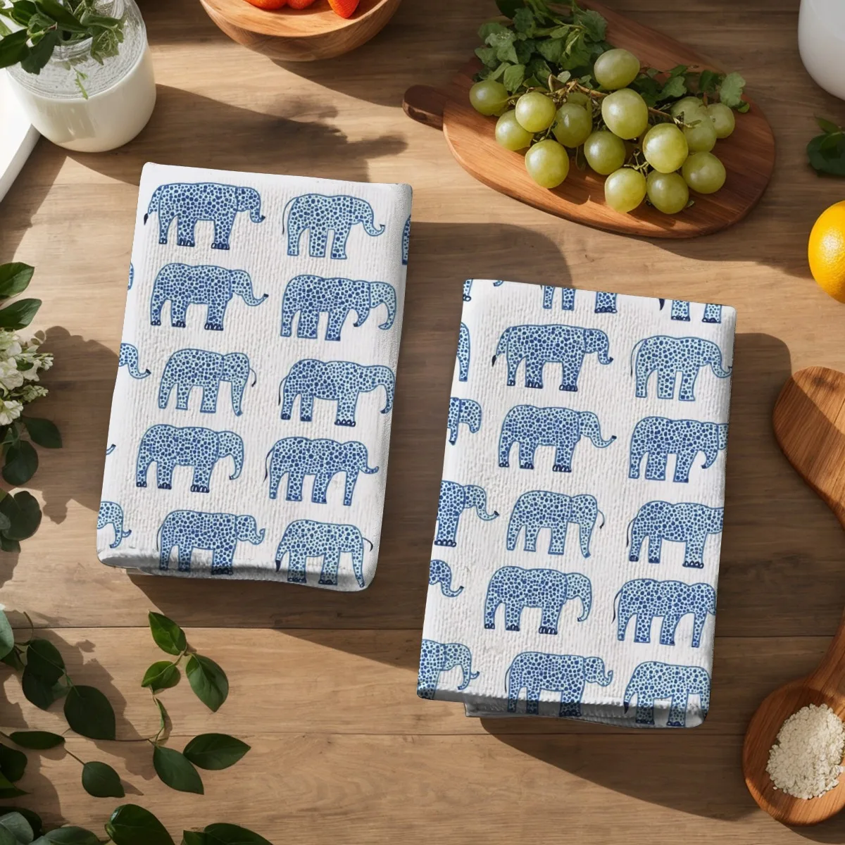 

2 шт. мягкие впитывающие кухонные полотенца, полотенце для посуды, слон, синий слон, тварина, ткань для посуды, праздничное украшение, сухая ткань для кухни