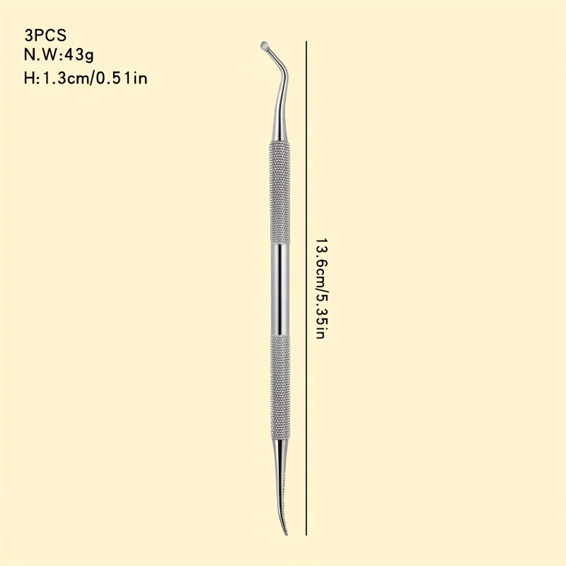 ชุดทําความสะอาดเล็บสแตนเลส 3 ชิ้น, ชุดกําจัดหนังกําพร้าสแตนเลส, ที่กันเล็บและเครื่องมือทําเล็บเท้า, ช้อนเล็บโค้ง