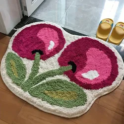 Lovely cherry tufted carpet doormat Imitation cashmere material bathroom absorbent carpet Bathroom entrance mat