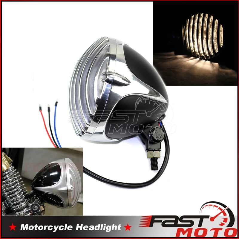 5\'\' Grill Motorcycle Headlight for Yamaha Virago XV 250 500 535 700 750 Harley Softail Springer Cafe Racer Club Style Headlights