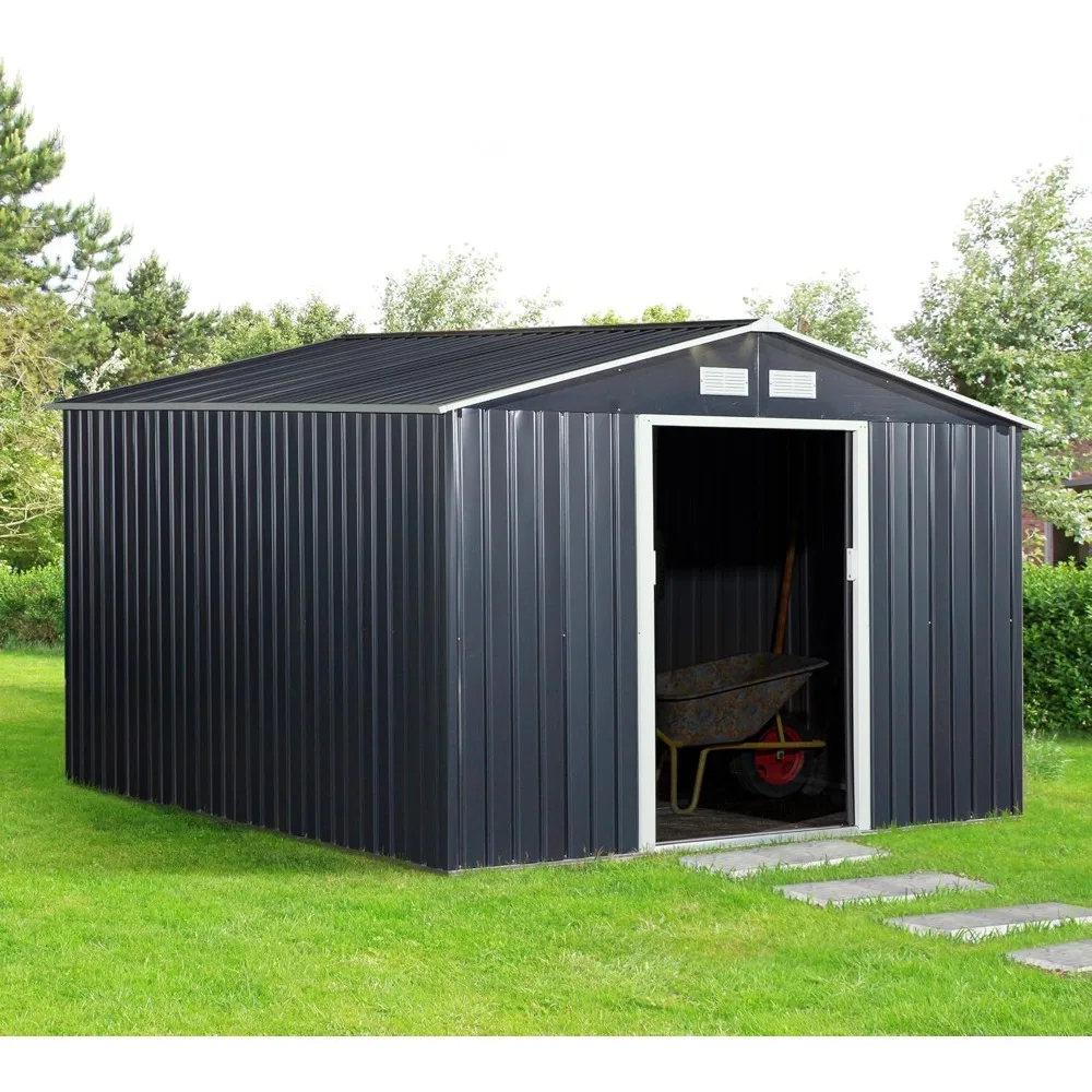 

11' x 9' Outdoor Storage Shed, Garden Tool House with Foundation Kit, 4 Vents and 2 Easy Sliding Doors for Backyard, Patio, Lawn