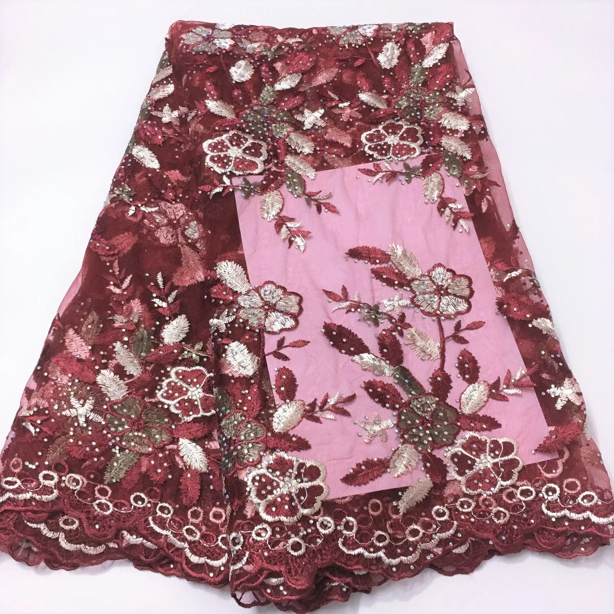 African Lace Fabric 2025 Embroidered Nigerian Laces Fabric With Beads Stones Bridal High Quality French Tulle Lace Fabric KDA629