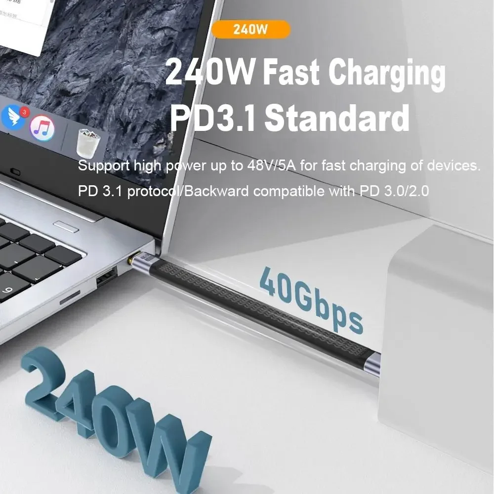 PD 240W 5A Type C to USB C Fast Charging Cable USB 4.0 Gen3 40Gbps Thunderbolt 3 8K@60Hz FPC Data Cable Cord for MacBook Pro