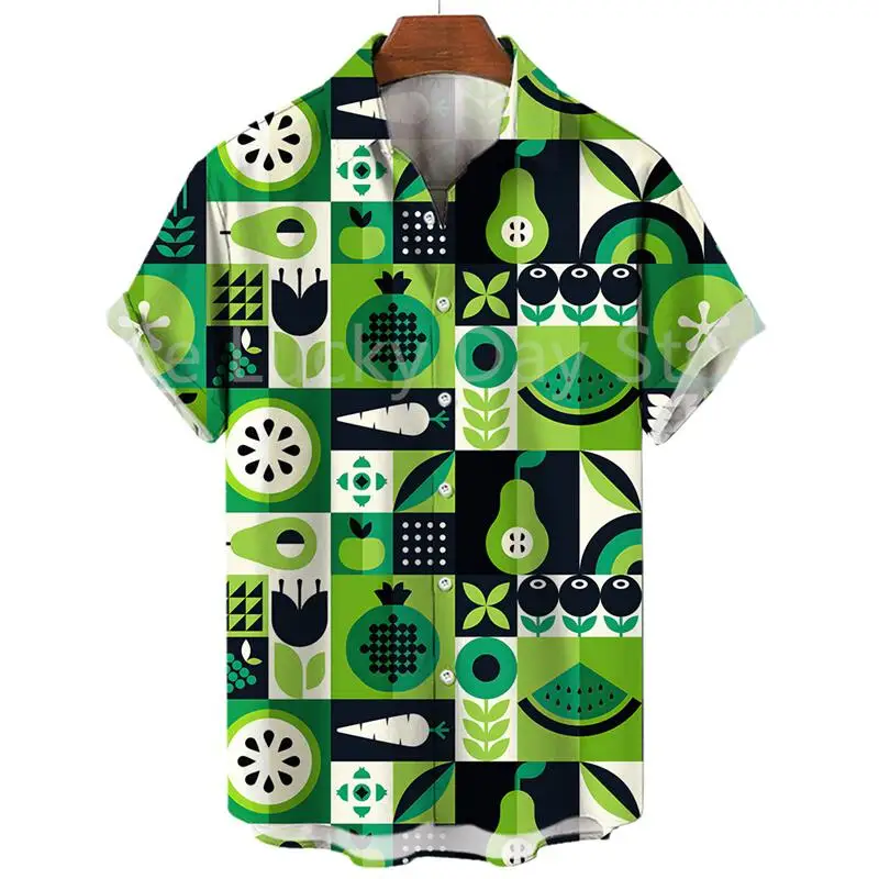 Men's Fashion Fruit Pattern Hawaiian Shirts 3d Print Short Sleeve Plus Size Casual Shirt For Men Summer Hawaiian Beach Shirt Top