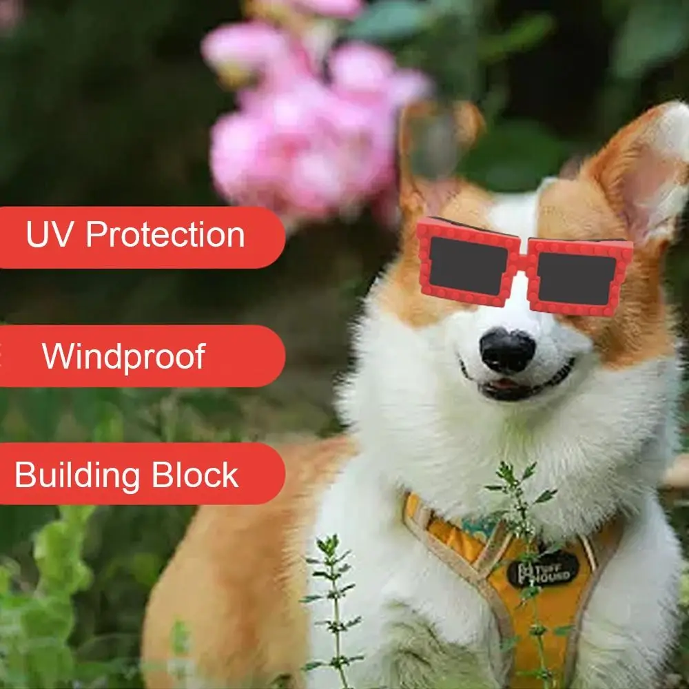 

Building Block Dog Goggles Breathable Novelty Protective Eyewear Adjustable UV Protection Windproof Dog Glasses