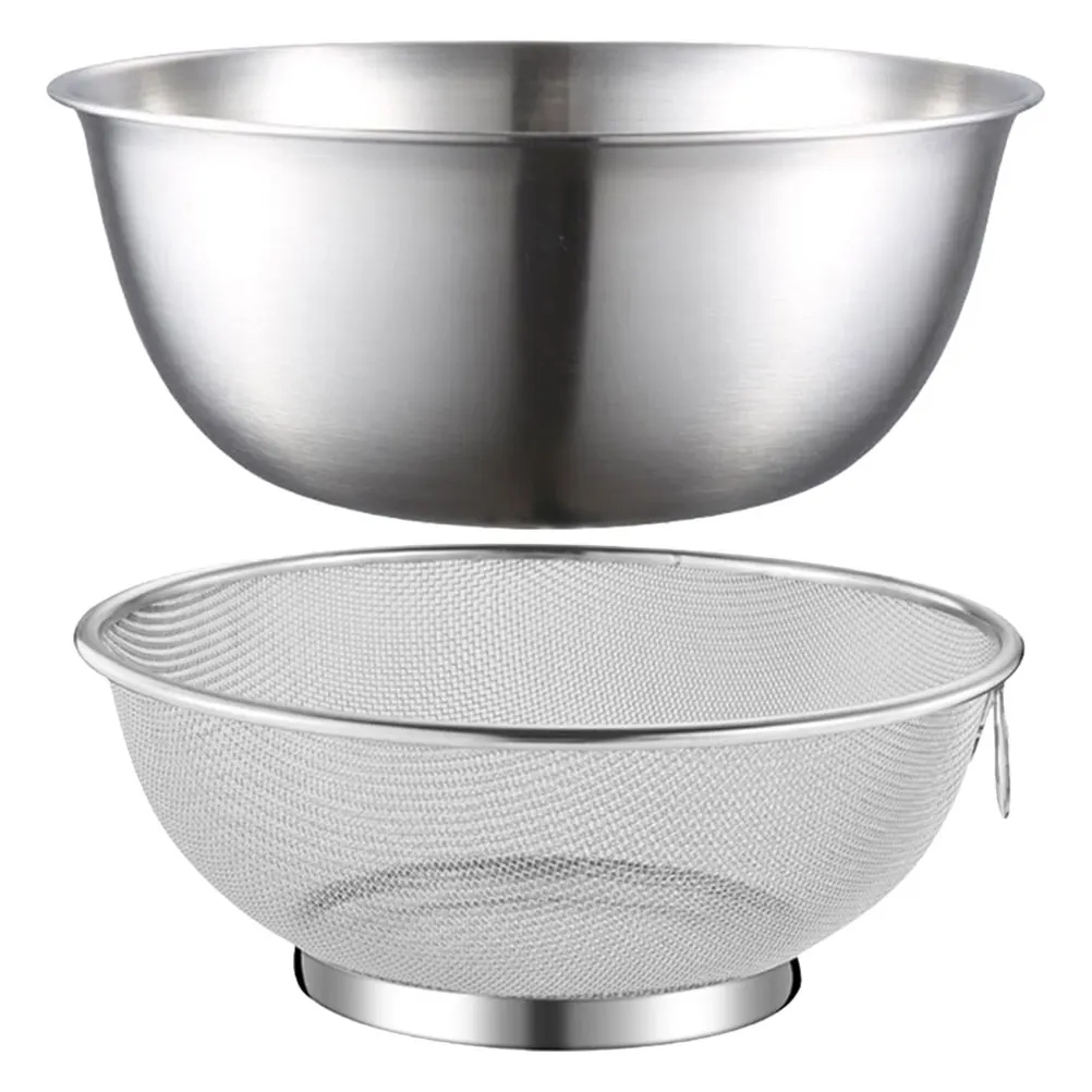 

1 Set Stainless Steel Filter Basket and Colander Set Kitchen Colander Mesh Strainer Basket Drainer Vegetable Fruit Washing Basin