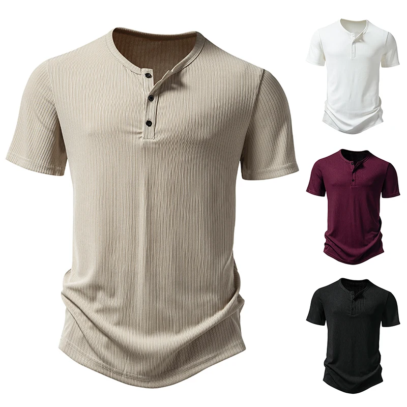 

Mens Summer T-shirts Short Sleeve Buttons Men Stripe Henry Tees Shirts Light Male Henley T shirt Shirt T Casual Man Tshirts T55