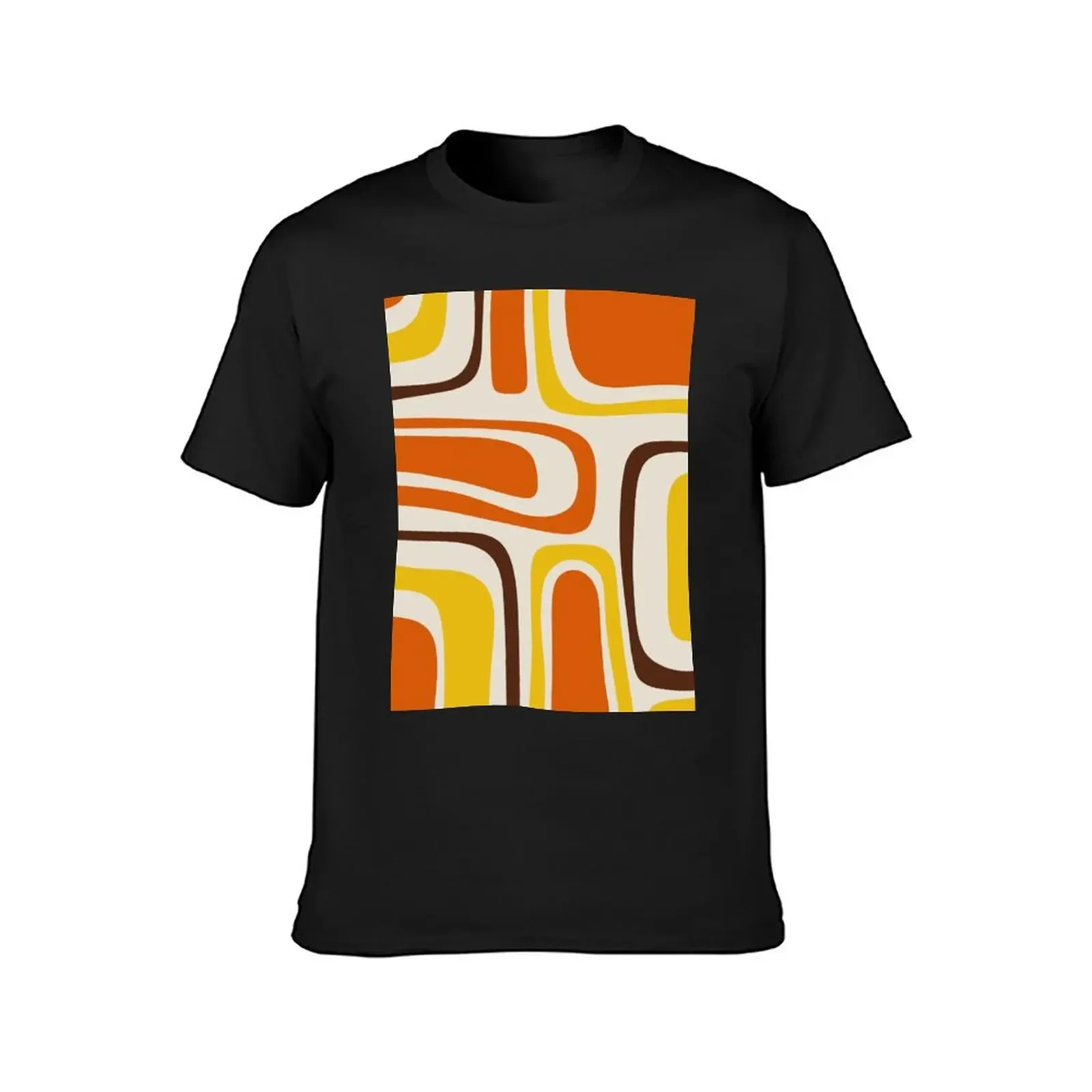 Palm Springs minimalista Mid-Century Modern Abstract in t-shirt Beige marrone giallo senape arancione anni '70