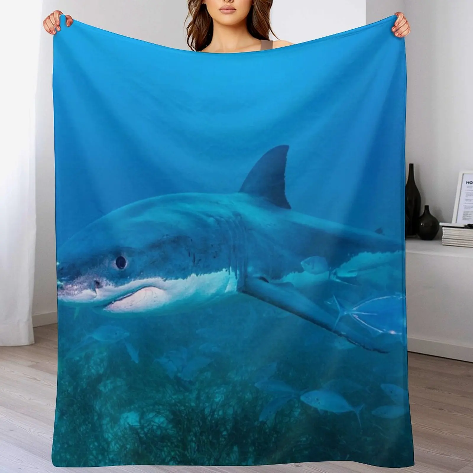Great White Shark Underwater Throw Blanket Air Conditioner Soft Blanket for Office Home