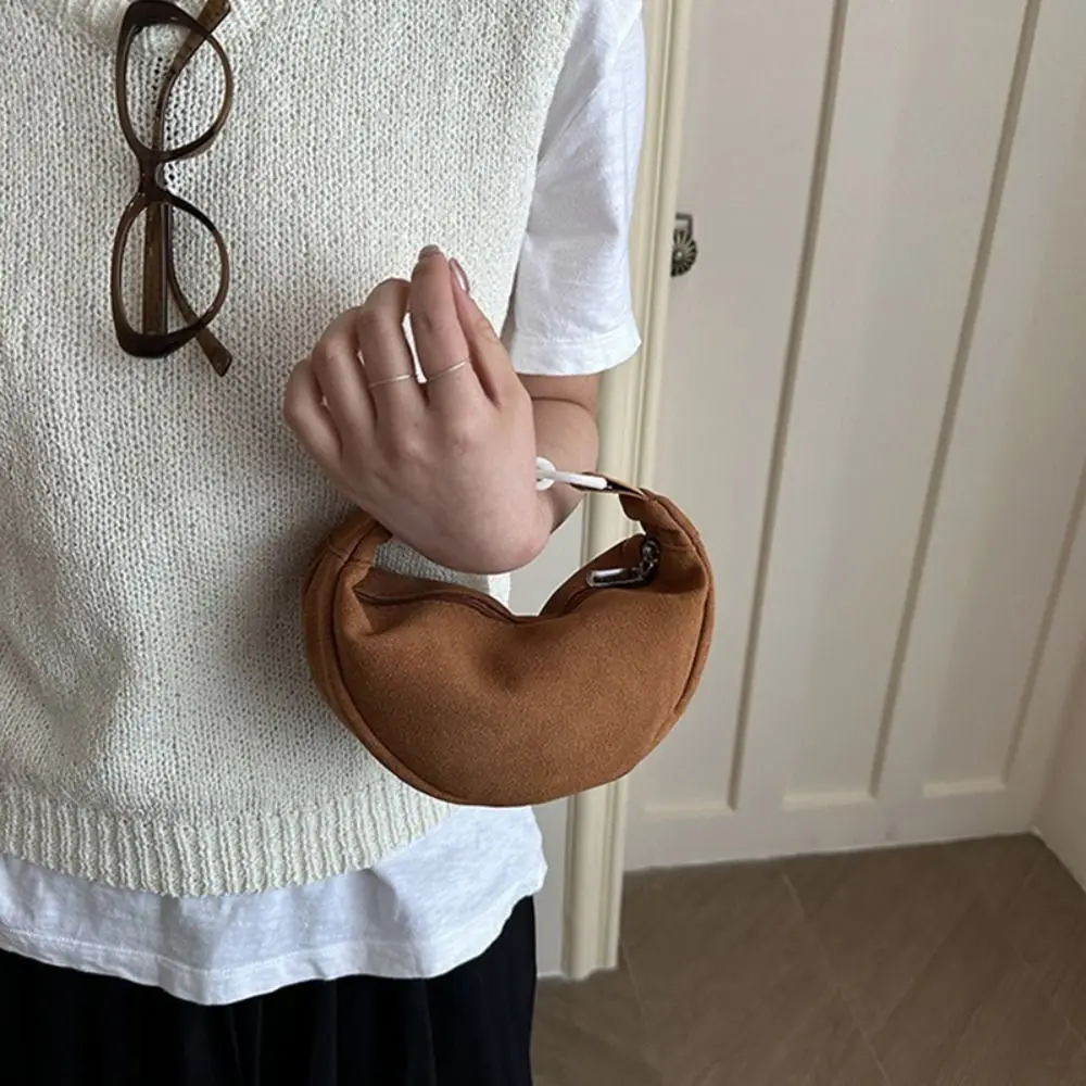 Casual Korean Style Suede Crossbody Bag Handbag Lightweight Mini Dumpling Bag Solid Color Suede Shoulder Bag Girls