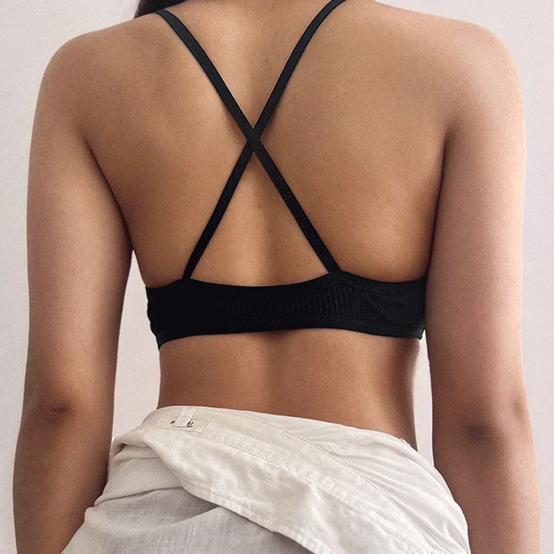 Women Sexy Thin Bras for Women Thin Sport Style Unlined Bralette Deep V Triangle Cup Cross Beauty Back Bra Lingerie Underwear