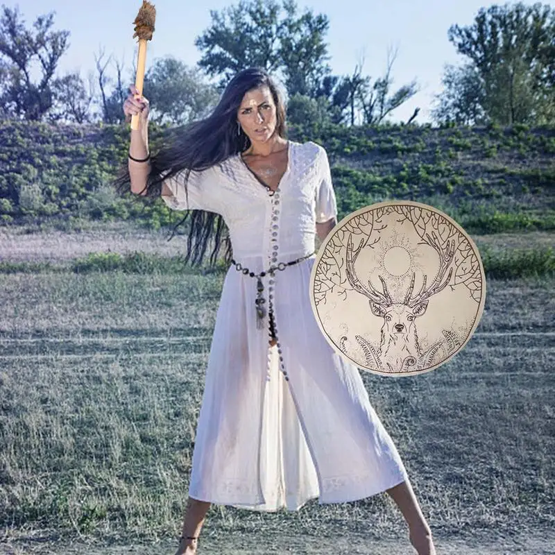 Drum Shamanic Deer Tree-themed Siberian Drum Decoration Handmade Shamanic Drum Siberian Drums Spirit Music With Drumstick Home